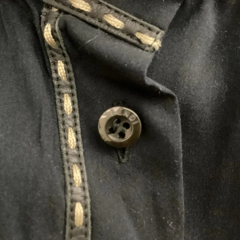 Fendi Black Cotton Button Up Blouse Leather Trim Flawed 40 (Sm) - Picture 6 of 10